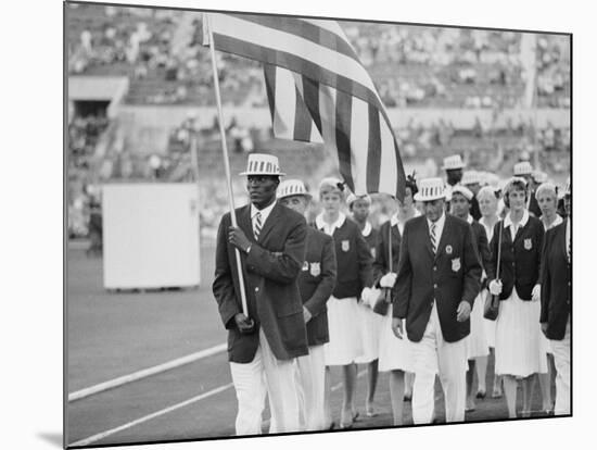 Rafer Johnson Leading USA Athletes During the Opening Day. 1960 Olympics. Rome, Italy-Mark Kauffman-Mounted Premium Photographic Print