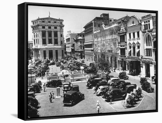 Raffles Square in Singapore-Carl Mydans-Framed Stretched Canvas