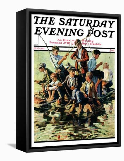 "Raft Fishing," Saturday Evening Post Cover, July 30, 1927-Eugene Iverd-Framed Stretched Canvas