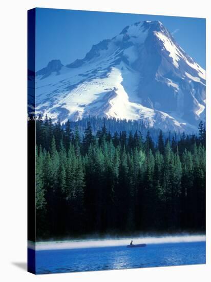 Rafting on Frog Lake, Mt. Hood in Background, Oregon, USA-Janis Miglavs-Stretched Canvas