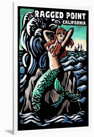 Ragged Point, California - Mermaid - Scratchboard-Lantern Press-Framed Art Print