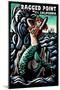 Ragged Point, California - Mermaid - Scratchboard-Lantern Press-Mounted Art Print
