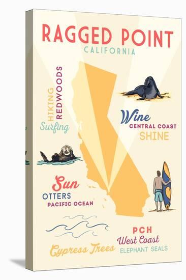 Ragged Point, California - Typography and Icons-Lantern Press-Stretched Canvas