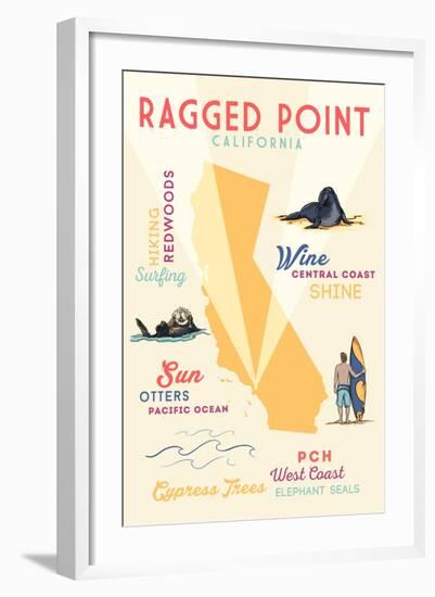 Ragged Point, California - Typography and Icons-Lantern Press-Framed Art Print