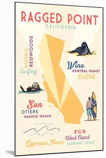 Ragged Point, California - Typography and Icons-Lantern Press-Mounted Art Print