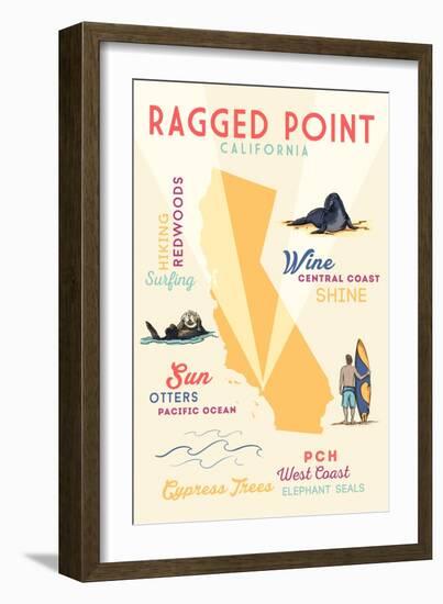 Ragged Point, California - Typography and Icons-Lantern Press-Framed Art Print