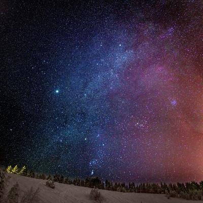 Milky Way Galaxy with Aurora Borealis or Northern Lights, Lapland, Sweden