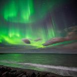 Northern Lights over the Waves Breakiing on the Beach in Seltjarnarnes, Reykjavik, Iceland-Ragnar Th Sigurdsson-Photographic Print