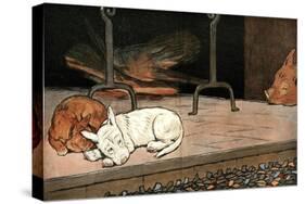 Rags the Puppy Joins Cat and Piglet by the Fire-Cecil Aldin-Stretched Canvas