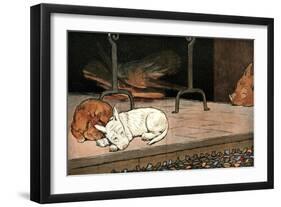 Rags the Puppy Joins Cat and Piglet by the Fire-Cecil Aldin-Framed Art Print