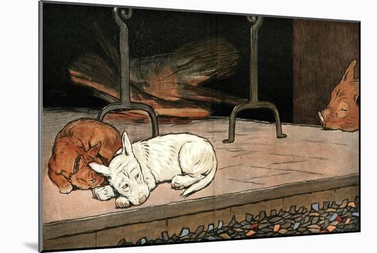 Rags the Puppy Joins Cat and Piglet by the Fire-Cecil Aldin-Mounted Art Print