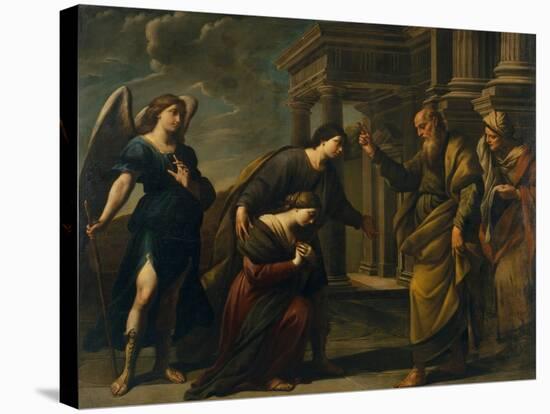 Raguel's Blessing of Her Daughter Sarah before Leaving Ecbatana with Tobias, C. 1640-Andrea Vaccaro-Stretched Canvas