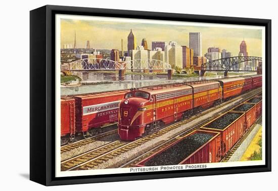 Rail Yards and Skyline, Pittsburgh, Pennsylvania-null-Framed Stretched Canvas