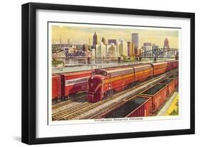 Rail Yards and Skyline, Pittsburgh, Pennsylvania-null-Framed Art Print