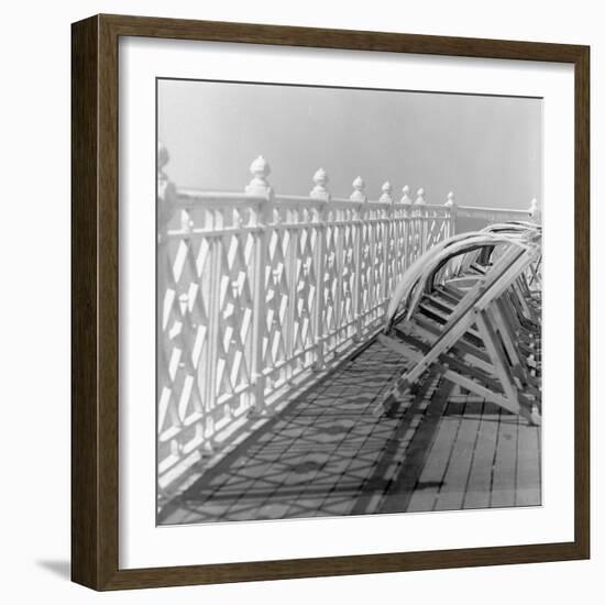 Railing at Brighton Pier with Sun Lounge, East Sussex-John Gay-Framed Giclee Print