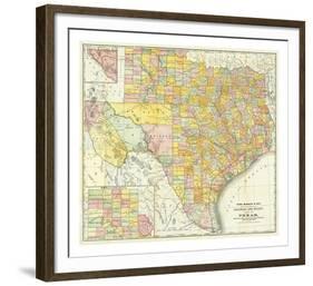 Railroad And County Map Of Texas, c.1882-null-Framed Art Print