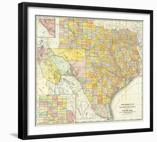 Railroad And County Map Of Texas, c.1882-null-Framed Art Print