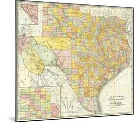 Railroad And County Map Of Texas, c.1882-null-Mounted Art Print