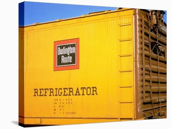 Railroad Box Car Painted the Colors of the Wabash Railroad with Image Denoting the Burlington Route-Walker Evans-Stretched Canvas