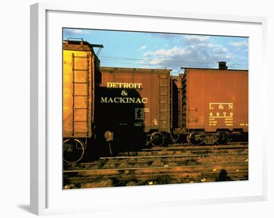 Railroad Box Cars Idle in Train Yard, Lit by Early Morning Sunlight-Walker Evans-Framed Photographic Print