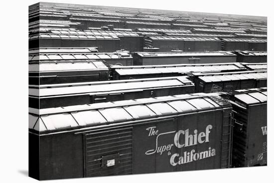 Railroad Boxcars in Rail Yard, Chicago, Illinois, USA, Ca. 1950-null-Stretched Canvas