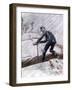 Railroad Brakemen Working Atop Boxcars in a Snowstorm, 1890s-null-Framed Giclee Print