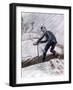 Railroad Brakemen Working Atop Boxcars in a Snowstorm, 1890s-null-Framed Giclee Print