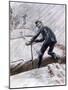 Railroad Brakemen Working Atop Boxcars in a Snowstorm, 1890s-null-Mounted Giclee Print