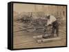 Railroad Construction Worker Straightening Track, c.1862-Andrew J^ Johnson-Framed Stretched Canvas