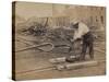 Railroad Construction Worker Straightening Track, c.1862-Andrew J^ Johnson-Stretched Canvas