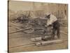 Railroad Construction Worker Straightening Track, c.1862-Andrew J^ Johnson-Stretched Canvas