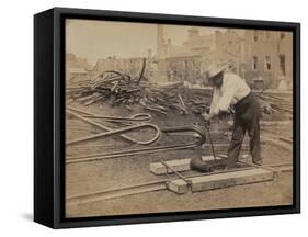 Railroad Construction Worker Straightening Track, c.1862-Andrew J^ Johnson-Framed Stretched Canvas