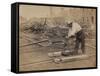 Railroad Construction Worker Straightening Track, c.1862-Andrew J^ Johnson-Framed Stretched Canvas