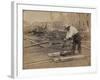 Railroad Construction Worker Straightening Track, c.1862-Andrew J^ Johnson-Framed Photo