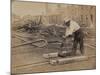 Railroad Construction Worker Straightening Track, c.1862-Andrew J^ Johnson-Mounted Photo