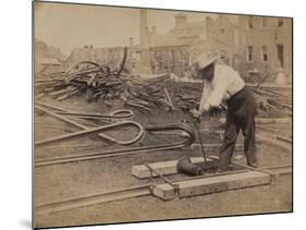 Railroad Construction Worker Straightening Track, c.1862-Andrew J^ Johnson-Mounted Photo