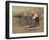 Railroad Construction Worker Straightening Track, c.1862-Andrew J^ Johnson-Framed Photo