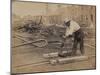 Railroad Construction Worker Straightening Track, c.1862-Andrew J^ Johnson-Mounted Photo