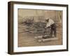 Railroad Construction Worker Straightening Track, c.1862-Andrew J^ Johnson-Framed Photo