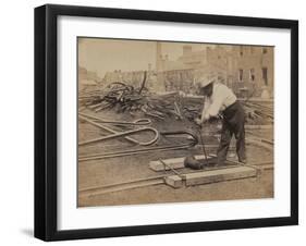 Railroad Construction Worker Straightening Track, c.1862-Andrew J^ Johnson-Framed Photo