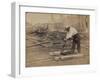 Railroad Construction Worker Straightening Track, c.1862-Andrew J^ Johnson-Framed Photo