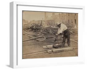 Railroad Construction Worker Straightening Track, c.1862-Andrew J^ Johnson-Framed Photo