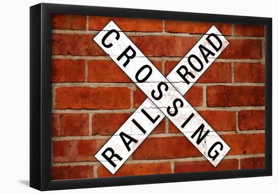 Railroad Crossing Crossbuck Brick Wall Traffic Print Poster-null-Framed Poster