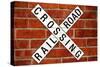 Railroad Crossing Crossbuck Brick Wall Traffic Print Poster-null-Stretched Canvas