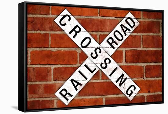 Railroad Crossing Crossbuck Brick Wall Traffic Print Poster-null-Framed Stretched Canvas