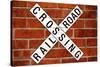 Railroad Crossing Crossbuck Brick Wall Traffic Print Poster-null-Stretched Canvas