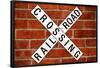 Railroad Crossing Crossbuck Brick Wall Traffic Print Poster-null-Framed Poster