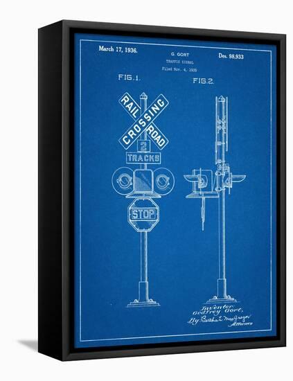 Railroad Crossing Signal Patent-null-Framed Stretched Canvas