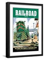 Railroad Magazine: The Train That Makes a Thousand Stops, 1954-null-Framed Art Print
