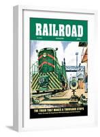 Railroad Magazine: The Train That Makes a Thousand Stops, 1954-null-Framed Art Print